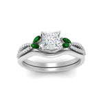 Load image into Gallery viewer, vine-split-band-princess-cut-diamond-wedding-set-with-emerald-in-white-gold-FDENR3211PRGEMGRANGLE3-NL-WG