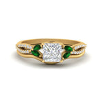 Load image into Gallery viewer, vine-split-band-princess-cut-diamond-wedding-set-with-emerald-in-yellow-gold-FDENR3211PRGEMGRANGLE3-NL-YG