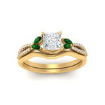 Load image into Gallery viewer, vine-split-band-princess-cut-diamond-wedding-set-with-emerald-in-yellow-gold-FDENR3211PRGEMGRANGLE3-NL-YG
