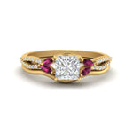 Load image into Gallery viewer, vine-split-band-princess-cut-diamond-wedding-set-with-pink-sapphire-in-yellow-gold-FDENR3211PRGSADRPIANGLE3-NL-YG