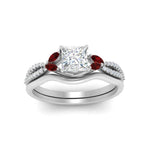 Load image into Gallery viewer, vine-split-band-princess-cut-diamond-wedding-set-with-ruby-in-white-gold-FDENR3211PRGRUDRANGLE3-NL-WG