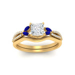 Load image into Gallery viewer, vine-split-band-princess-cut-diamond-wedding-set-with-sapphire-in-yellow-gold-FDENR3211PRGSABLANGLE3-NL-YG