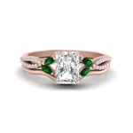Load image into Gallery viewer, vine-split-band-radiant-cut-diamond-wedding-set-with-emerald-in-rose-gold-FDENR3211RAGEMGRANGLE3-NL-RG.jpg