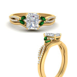 Load image into Gallery viewer, vine-split-band-radiant-cut-diamond-wedding-set-with-emerald-in-yellow-gold-FDENR3211RAGEMGRANGLE3-NL-YG.jpg