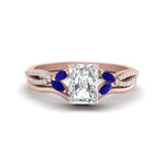 Load image into Gallery viewer, vine-split-band-radiant-cut-diamond-wedding-set-with-sapphire-in-rose-gold-FDENR3211RAGSABLANGLE3-NL-RG.jpg