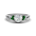 Load image into Gallery viewer, vine-split-band-round-cut-diamond-wedding-set-with-emerald-in-white-gold-FDENR3211ROGEMGRANGLE3-NL-WG.jpg