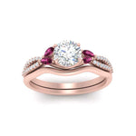 Load image into Gallery viewer, vine-split-band-round-cut-diamond-wedding-set-with-pink-sapphire-in-rose-gold-FDENR3211ROGSADRPIANGLE3-NL-RG.jpg