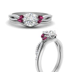 Load image into Gallery viewer, vine-split-band-round-cut-diamond-wedding-set-with-pink-sapphire-in-white-gold-FDENR3211ROGSADRPIANGLE3-NL-WG.jpg