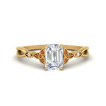 Load image into Gallery viewer, vintage-irish-knot-emerald-cut-diamond-engagement-ring-with-orange-sapphire-in-yellow-gold-FD124181EMRGSAOR-NL-YG.jpg