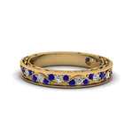 Load image into Gallery viewer, vintage-looking-pave-diamond-wedding-ring-for-women-with-blue-sapphire-in-14K-yellow-gold-FDENS3543BGSABL-NL-YG