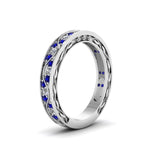 Load image into Gallery viewer, vintage-looking-pave-diamond-wedding-ring-for-women-with-blue-sapphire-in-950-Platinum-FDENS3543BGSABLANGLE1-NL-WG