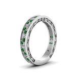 Load image into Gallery viewer, vintage-looking-pave-diamond-wedding-ring-for-women-with-emerald-in-18K-white-gold-FDENS3543BGEMGRANGLE1-NL-WG