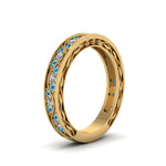 Load image into Gallery viewer, vintage-looking-pave-diamond-wedding-ring-for-women-with-ice-blue-topaz-in-18K-yellow-gold-FDENS3543BGICBLTOANGLE1-NL-YG
