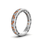Load image into Gallery viewer, vintage-looking-pave-diamond-wedding-ring-for-women-with-orange-sapphire-in-14K-white-gold-FDENS3543BGSAORANGLE1-NL-WG