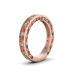 Load image into Gallery viewer, vintage-looking-pave-diamond-wedding-ring-for-women-with-orange-sapphire-in-18K-rose-gold-FDENS3543BGSAORANGLE1-NL-RG