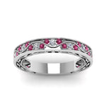Load image into Gallery viewer, vintage-looking-pave-diamond-wedding-ring-for-women-with-pink-sapphire-in-white-gold-FDENS3543BGSADRPIANGLE5-NL-WG