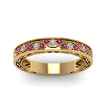 Load image into Gallery viewer, vintage-looking-pave-diamond-wedding-ring-for-women-with-pink-sapphire-in-yellow-gold-FDENS3543BGSADRPIANGLE5-NL-YG