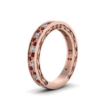 Load image into Gallery viewer, vintage-looking-pave-diamond-wedding-ring-for-women-with-ruby-in-14K-rose-gold-FDENS3543BGRUDRANGLE1-NL-RG