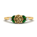 Load image into Gallery viewer, vintage-marquise-and-round-engagement-semi-mount-with-emerald-in-yellow-gold-FDENR635SMRGEMGR-NL-YG