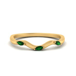 Load image into Gallery viewer, wave-design-marquise-diamond-women-wedding-band-with-emerald-in-yellow-gold-FD8300BGEMGR-NL-YG