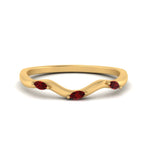 Load image into Gallery viewer, wave-design-marquise-diamond-women-wedding-band-with-ruby-in-yellow-gold-FD8300BGRUDR-NL-YG