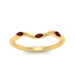 Load image into Gallery viewer, wave-design-marquise-diamond-women-wedding-band-with-ruby-in-yellow-gold-FD8300BGRUDR-NL-YG