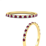Load image into Gallery viewer, 0.15-ct-delicate-u-prong-stack-pink-sapphire-band-in-yellow-gold-FD8370GSADRPIANGLE3-0.15CT-NL-YG.jpg
