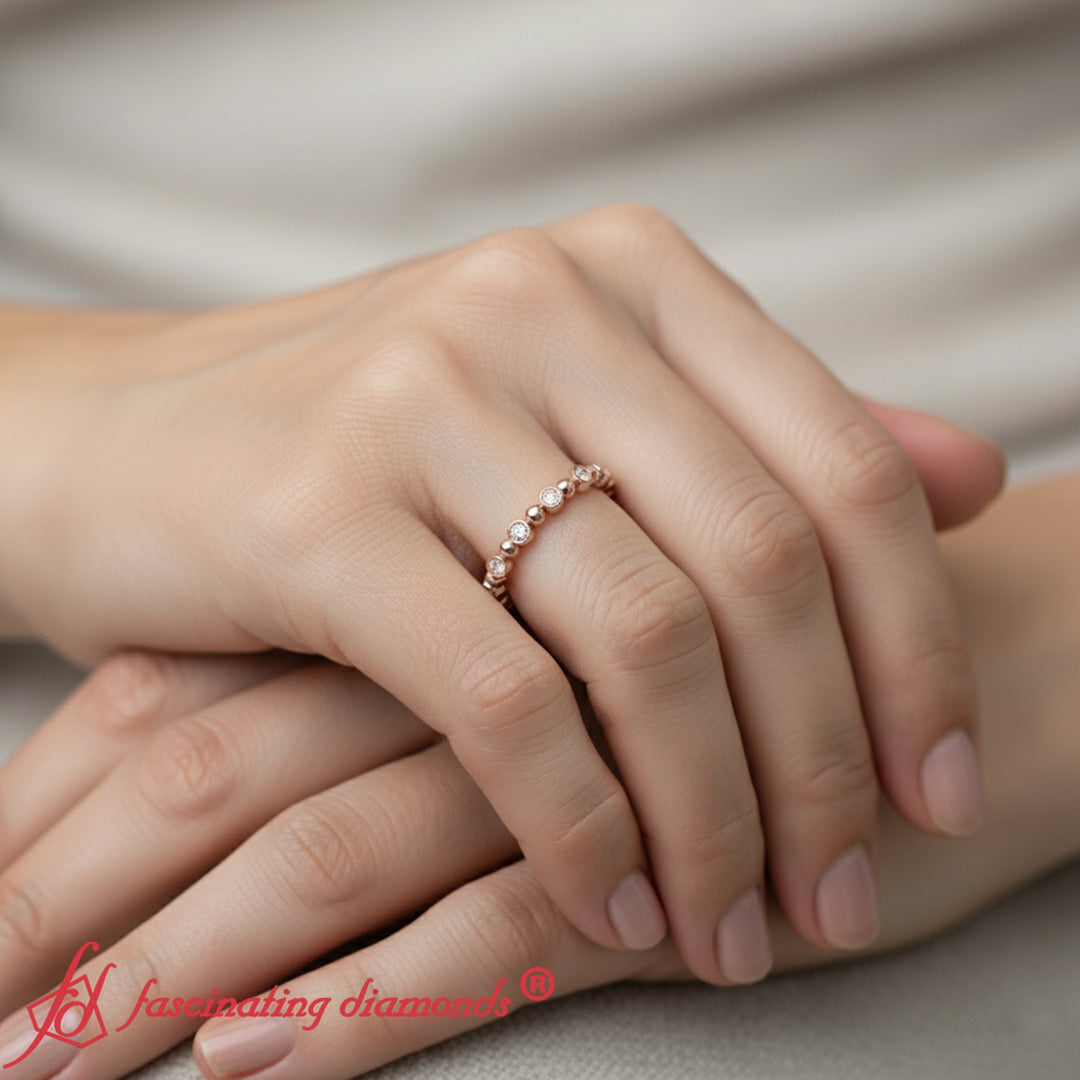 0.25 Carat Diamond Bezel Bead Wedding Band