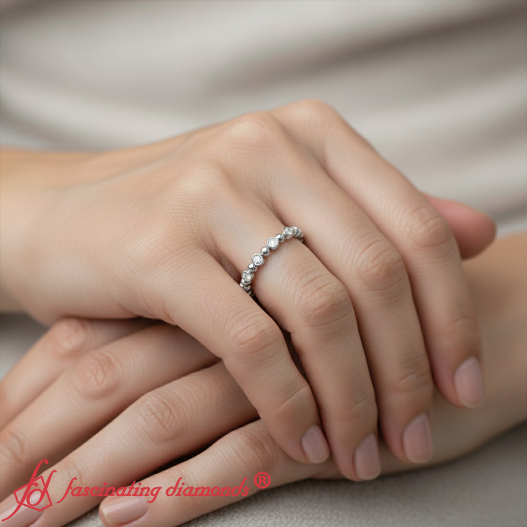 0.25 Carat Diamond Bezel Bead Wedding Band