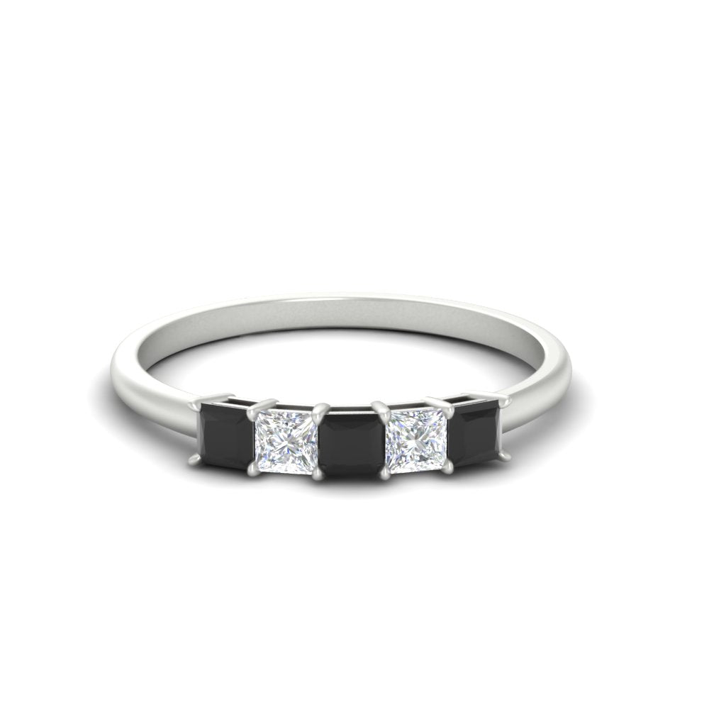 0.25-carat-princess-cut-5-stone-with-black-diamond-wedding-band-in-white-gold-FD8008PRBGBLACK-0.25CT-NL-WG