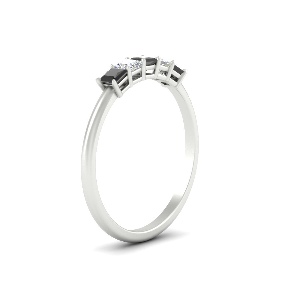 0.25-carat-princess-cut-5-stone-with-black-diamond-wedding-band-in-white-gold-FD8008PRBGBLACK-0.25CT-NL-WG
