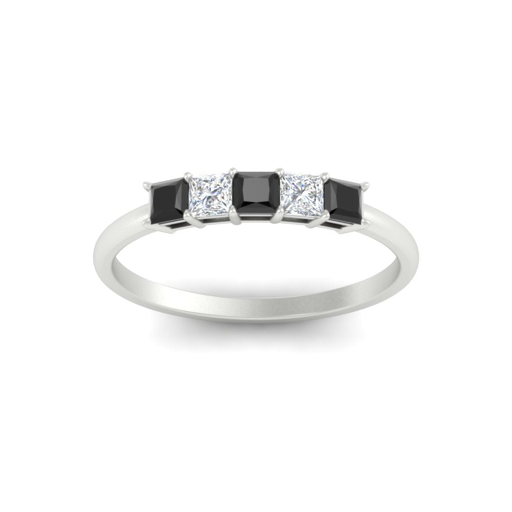 0.25-carat-princess-cut-5-stone-with-black-diamond-wedding-band-in-white-gold-FD8008PRBGBLACK-0.25CT-NL-WG