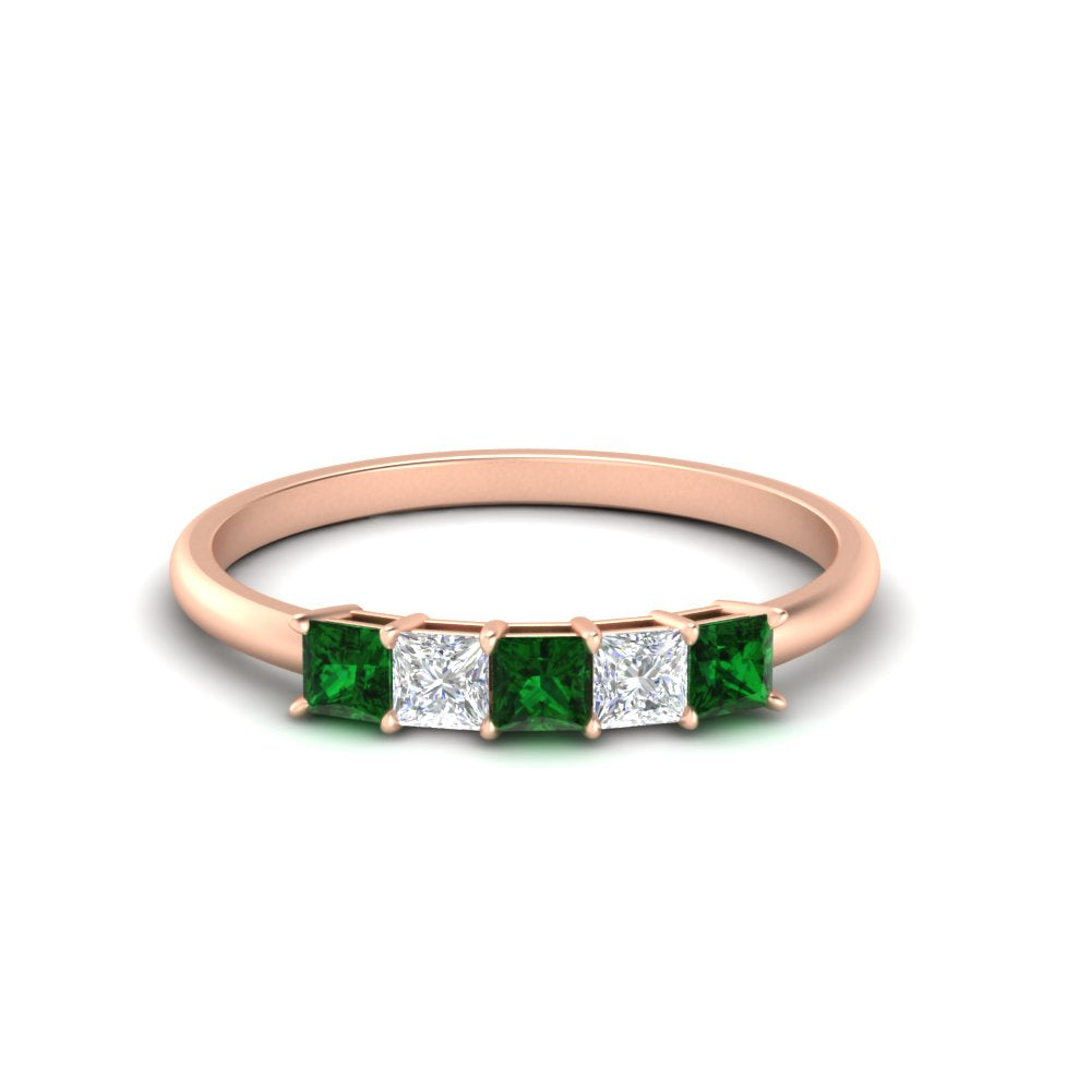 0.25-carat-princess-cut-5-stone-with-emerald-wedding-band-in-rose-gold-FD8008PRBGEMGR-0.25CT-NL-RG