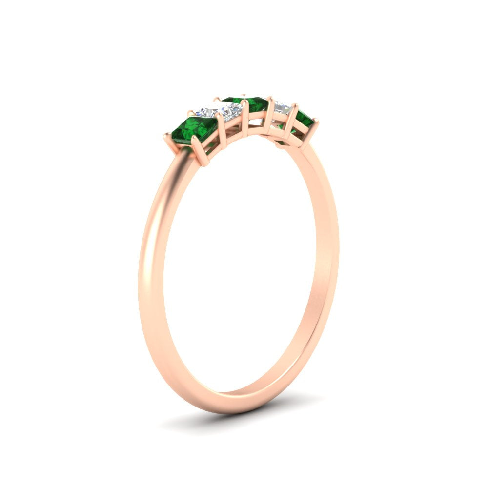 0.25-carat-princess-cut-5-stone-with-emerald-wedding-band-in-rose-gold-FD8008PRBGEMGR-0.25CT-NL-RG