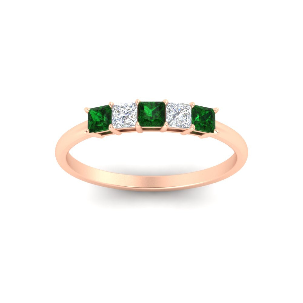 0.25-carat-princess-cut-5-stone-with-emerald-wedding-band-in-rose-gold-FD8008PRBGEMGR-0.25CT-NL-RG