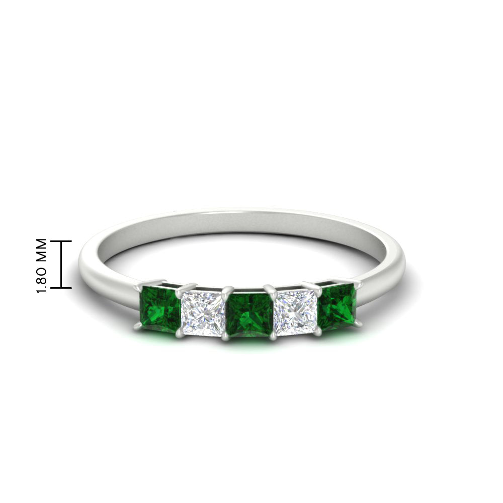 0.25-carat-princess-cut-5-stone-with-emerald-wedding-band-in-white-gold-FD8008PRBGEMGR-0.25CT-NL-WG