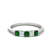 0.25-carat-princess-cut-5-stone-with-emerald-wedding-band-in-white-gold-FD8008PRBGEMGR-0.25CT-NL-WG