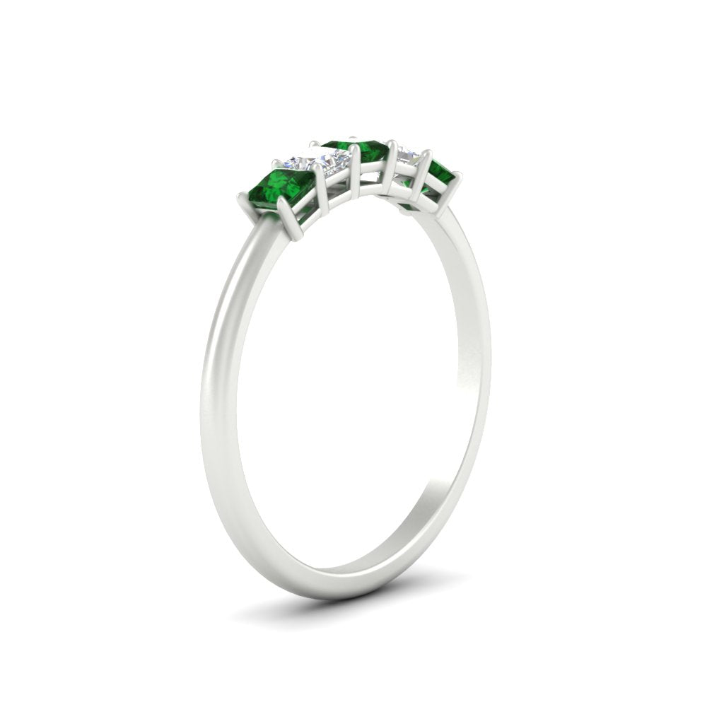 0.25-carat-princess-cut-5-stone-with-emerald-wedding-band-in-white-gold-FD8008PRBGEMGR-0.25CT-NL-WG