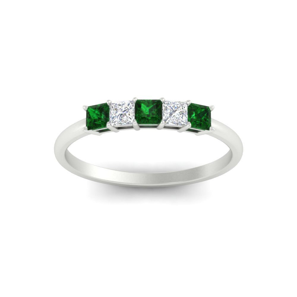 0.25-carat-princess-cut-5-stone-with-emerald-wedding-band-in-white-gold-FD8008PRBGEMGR-0.25CT-NL-WG