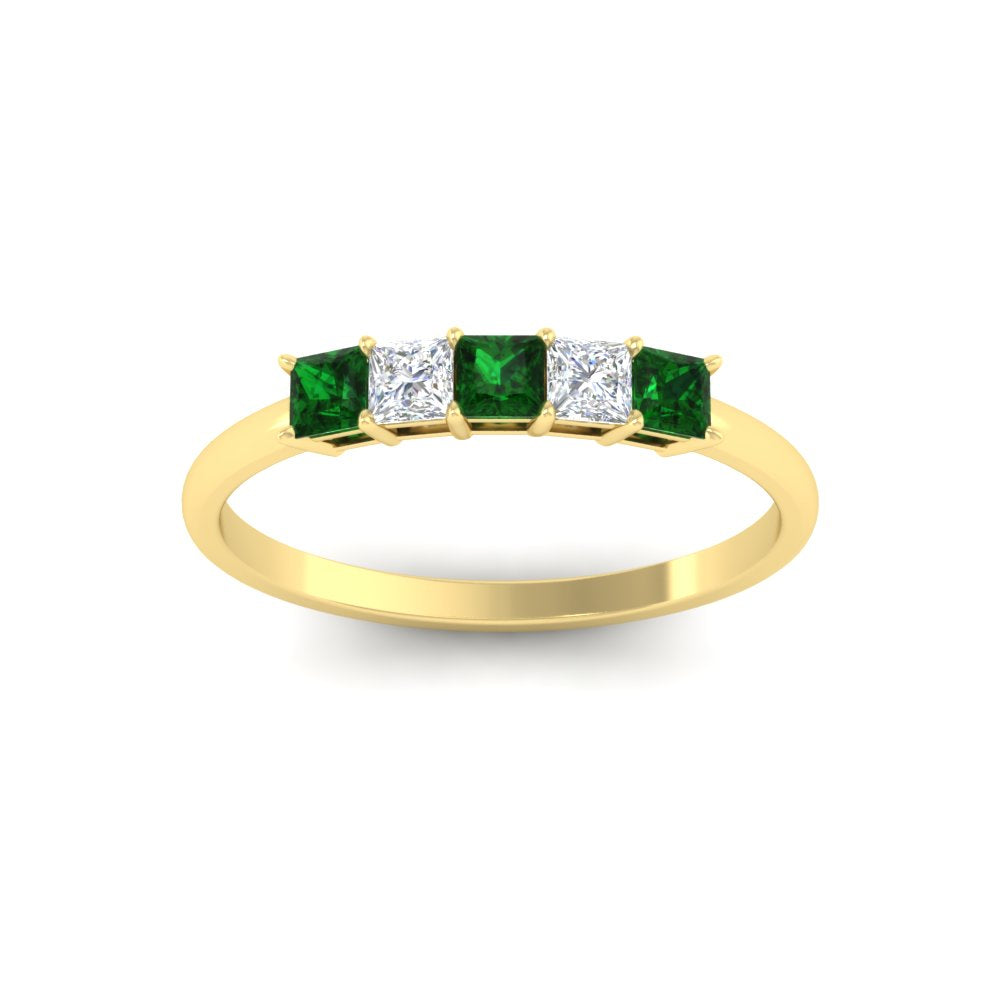 0.25-carat-princess-cut-5-stone-with-emerald-wedding-bandin-yellow-gold-FD8008PRBGEMGR-0.25CT-NL-YG