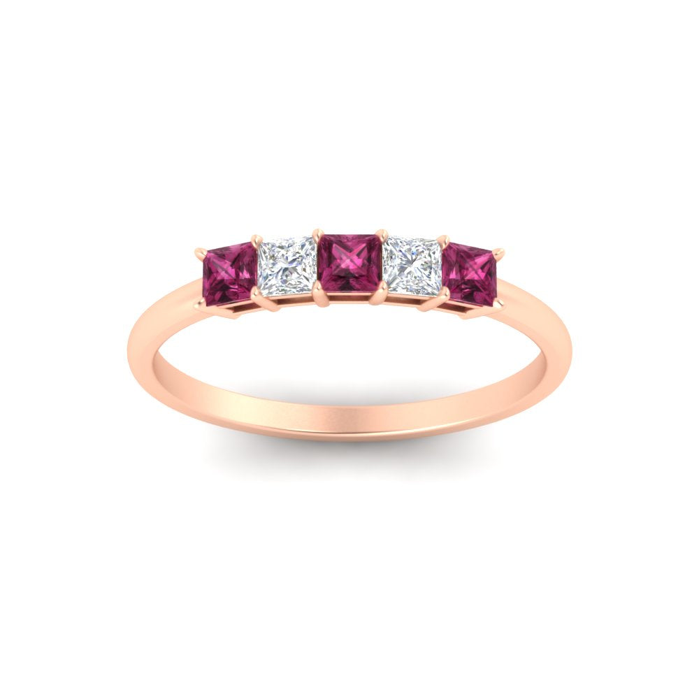 0.25-carat-princess-cut-5-stone-with-pink-sapphire-wedding-band-in-rose-gold-FD8008PRBGSADRPI-0.25CT-NL-RG