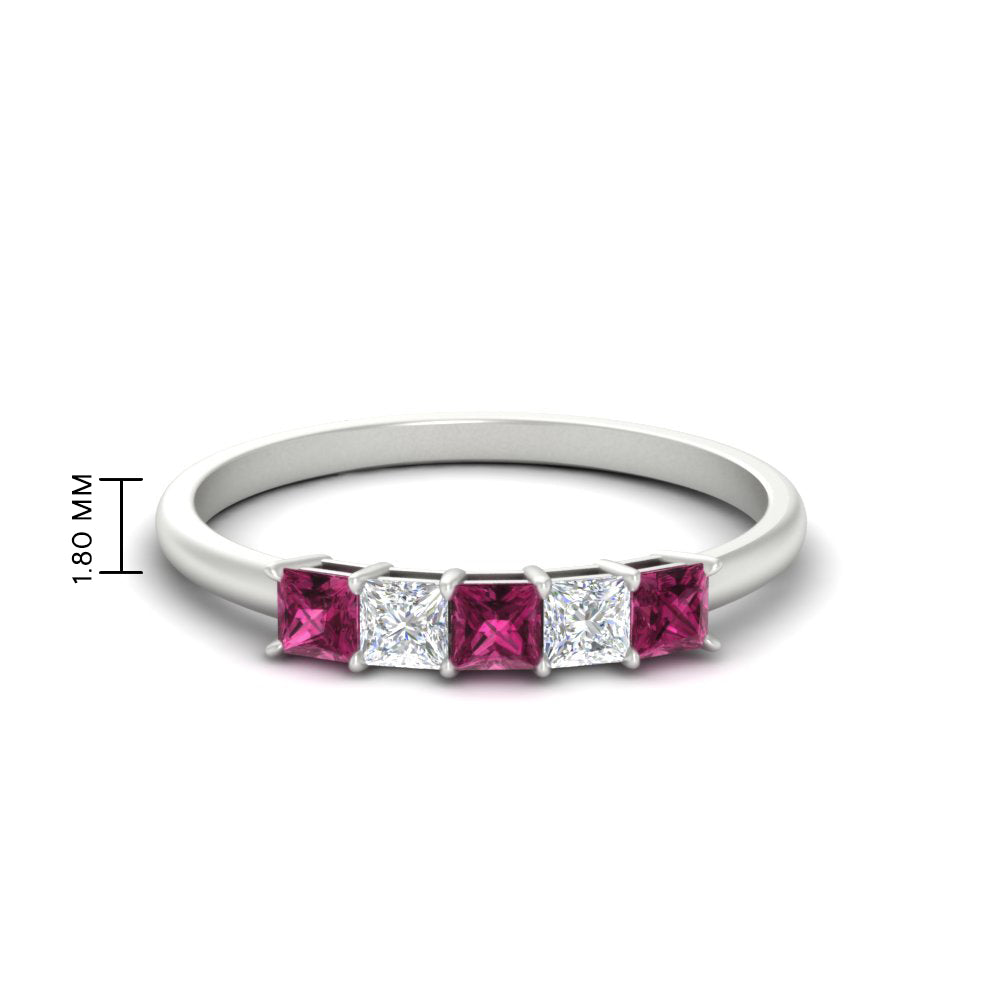 0.25-carat-princess-cut-5-stone-with-pink-sapphire-wedding-band-in-white-gold-FD8008PRBGSADRPI-0.25CT-NL-WG