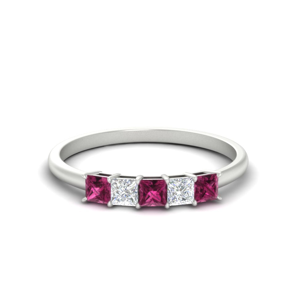 0.25-carat-princess-cut-5-stone-with-pink-sapphire-wedding-band-in-white-gold-FD8008PRBGSADRPI-0.25CT-NL-WG