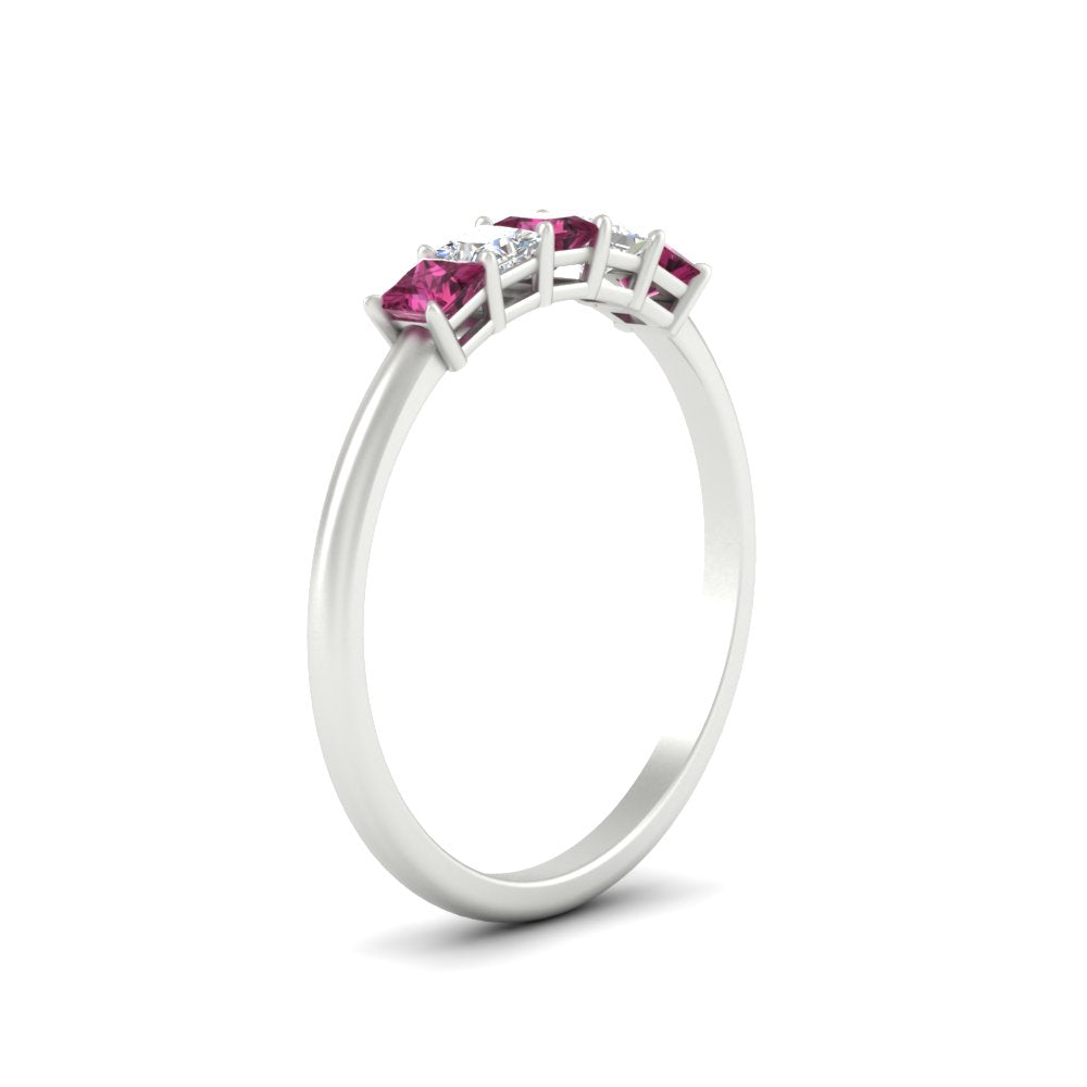 0.25-carat-princess-cut-5-stone-with-pink-sapphire-wedding-band-in-white-gold-FD8008PRBGSADRPI-0.25CT-NL-WG