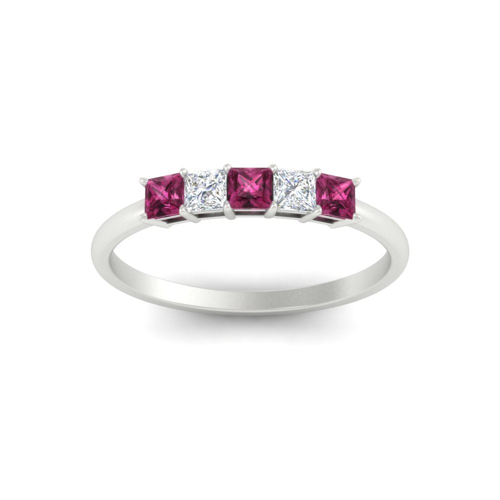 0.25-carat-princess-cut-5-stone-with-pink-sapphire-wedding-band-in-white-gold-FD8008PRBGSADRPI-0.25CT-NL-WG