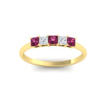Load image into Gallery viewer, 0.25-carat-princess-cut-5-stone-with-pink-sapphire-wedding-bandin-yellow-gold-FD8008PRBGSADRPI-0.25CT-NL-YG
