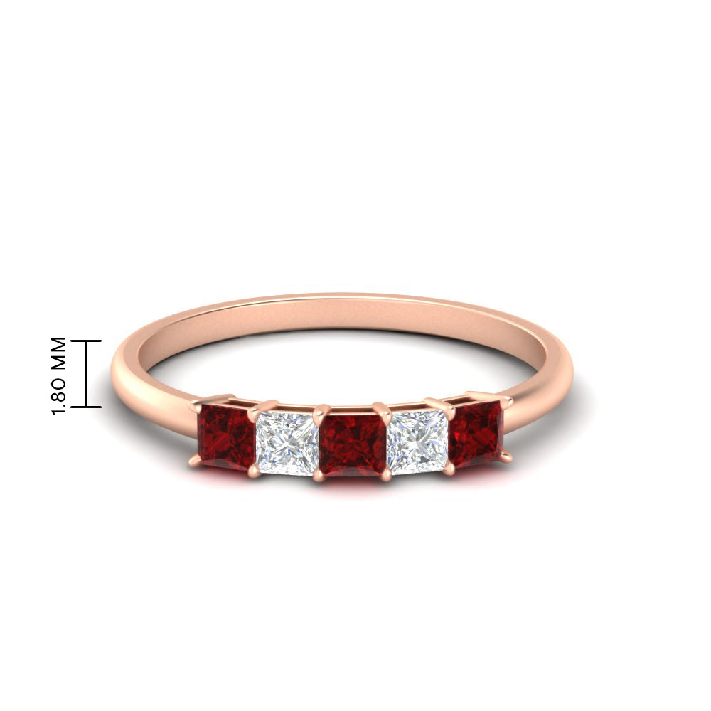 0.25-carat-princess-cut-5-stone-with-ruby-wedding-band-in-rose-gold-FD8008PRBGRUDR-0.25CT-NL-RG
