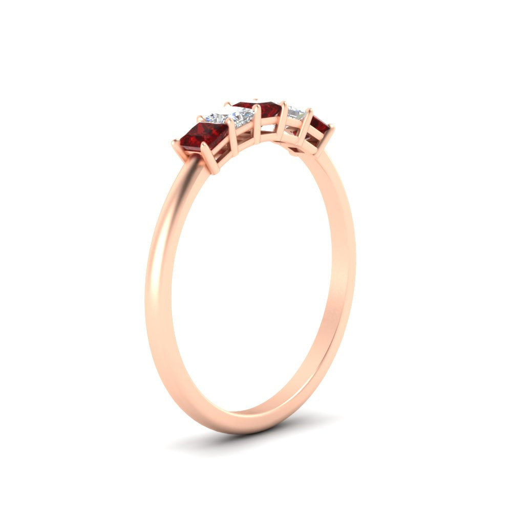 0.25-carat-princess-cut-5-stone-with-ruby-wedding-band-in-rose-gold-FD8008PRBGRUDR-0.25CT-NL-RG