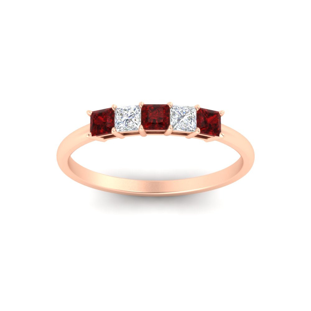 0.25-carat-princess-cut-5-stone-with-ruby-wedding-band-in-rose-gold-FD8008PRBGRUDR-0.25CT-NL-RG