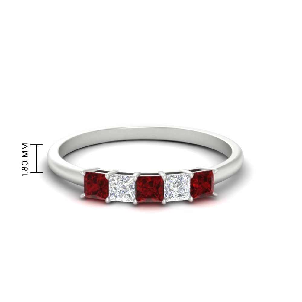 0.25-carat-princess-cut-5-stone-with-ruby-wedding-band-in-white-gold-FD8008PRBGRUDR-0.25CT-NL-WG